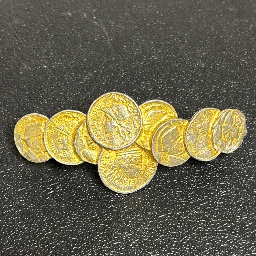 Vintage Gold Tone Coin Hair Clip Made in France